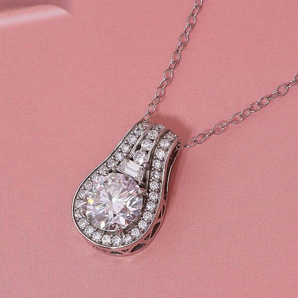 Shop Lc D'Joy Heart And Arrow Cut Moissanite 2.40 Ctw Bridge Pendant Necklace In Rhodium Over Sterling Silver 20 Inches