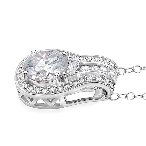 Shop Lc D'Joy Heart And Arrow Cut Moissanite 2.40 Ctw Bridge Pendant Necklace In Rhodium Over Sterling Silver 20 Inches