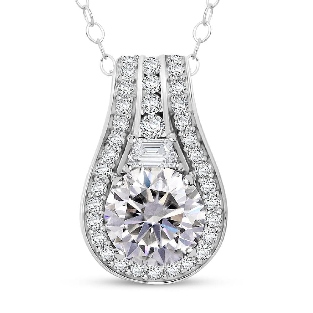 shop lc D'Joy Heart and Arrow Cut Moissanite 2.40 ctw Bridge Pendant Necklace in Rhodium Over Sterling Silver 20 Inches