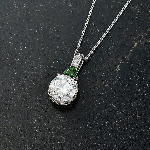 Shop Lc D'Joy Heart And Arrow Cut Moissanite And Chrome Diopside 3.65 Ctw Pendant Necklace In 18K Vermeil YG And Rhodium Over Sterling Silver 20 Inches