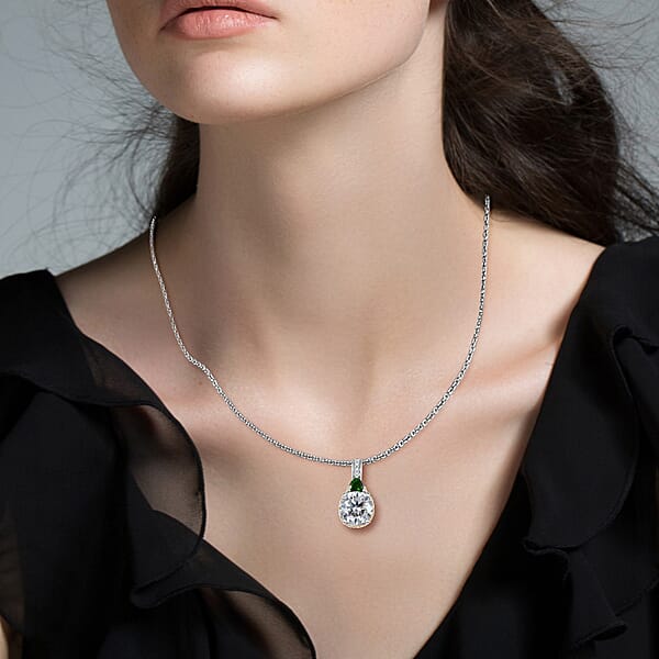 Shop Lc D'Joy Heart And Arrow Cut Moissanite And Chrome Diopside 3.65 Ctw Pendant Necklace In 18K Vermeil YG And Rhodium Over Sterling Silver 20 Inches