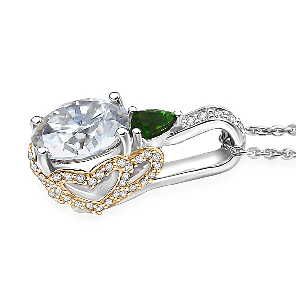 Shop Lc D'Joy Heart And Arrow Cut Moissanite And Chrome Diopside 3.65 Ctw Pendant Necklace In 18K Vermeil YG And Rhodium Over Sterling Silver 20 Inches