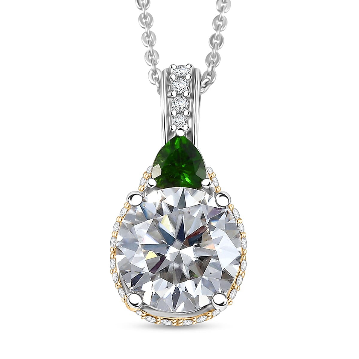 shop lc D'Joy Heart and Arrow Cut Moissanite and Chrome Diopside 3.65 ctw Pendant Necklace in 18K Vermeil YG and Rhodium Over Sterling Silver 20 Inches