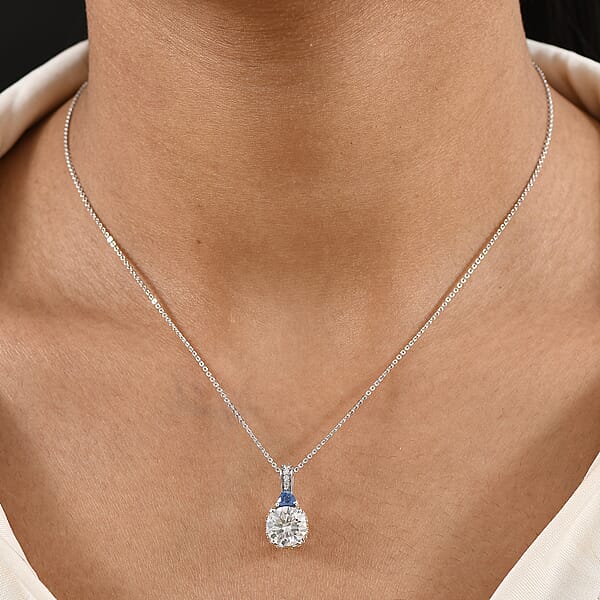 Shop Lc D'Joy Heart And Arrow Cut Moissanite And Masoala Sapphire (D) 4.70 Ctw Pendant Necklace In 18K Vermeil YG And Rhodium Over Sterling Silver 20 Inches