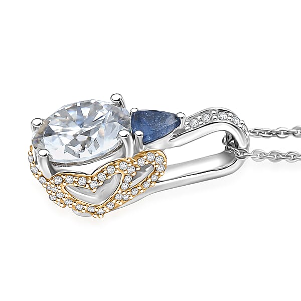 Shop Lc D'Joy Heart And Arrow Cut Moissanite And Masoala Sapphire (D) 4.70 Ctw Pendant Necklace In 18K Vermeil YG And Rhodium Over Sterling Silver 20 Inches