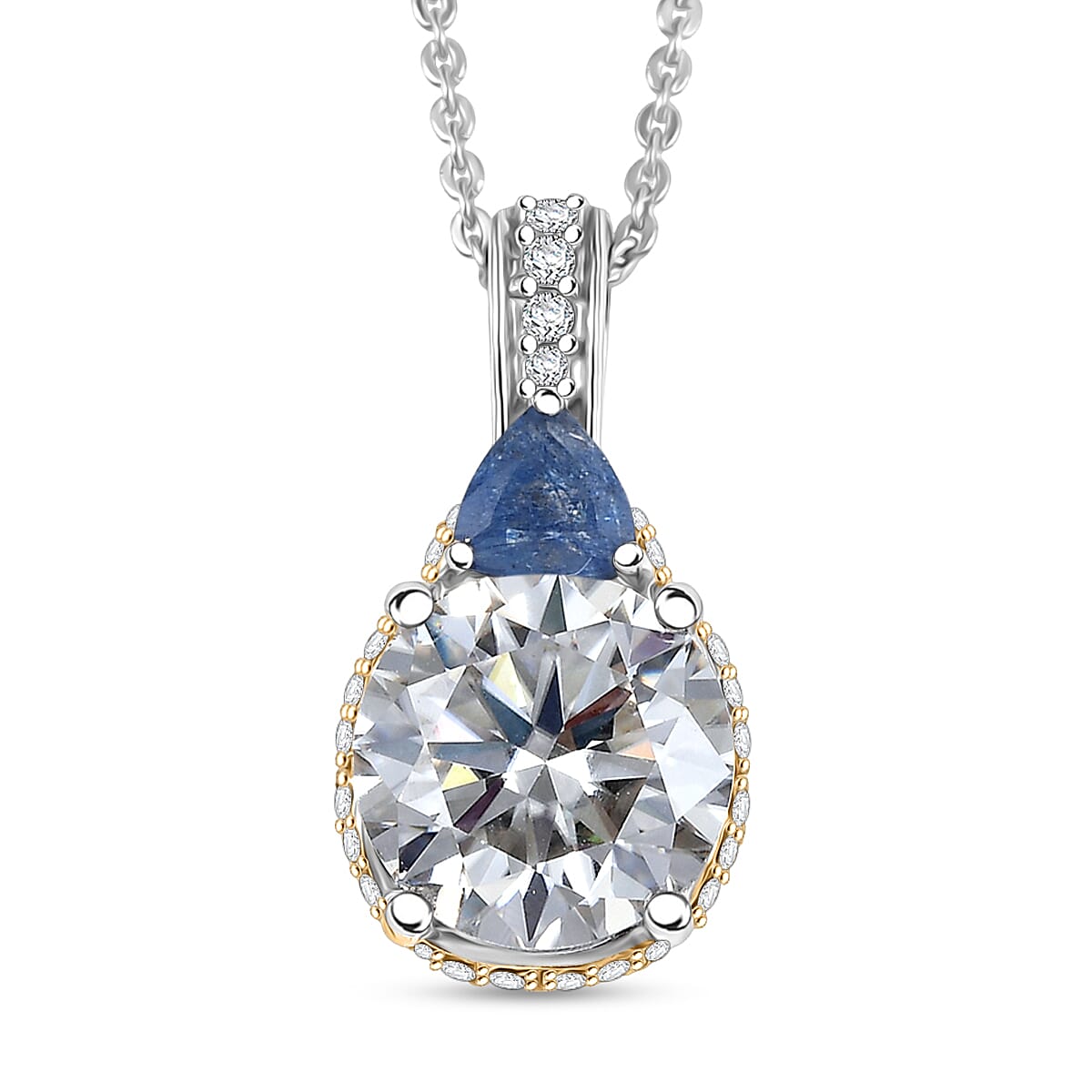 shop lc D'Joy Heart and Arrow Cut Moissanite and Masoala Sapphire (D) 4.70 ctw Pendant Necklace in 18K Vermeil YG and Rhodium Over Sterling Silver 20 Inches