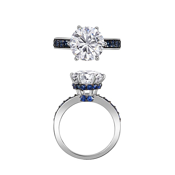 Shop Lc D'Joy Heart & Arrow Cut Moissanite And Blue Sapphire 4.85 Ctw Ring In Rhodium Over Sterling Silver (Del. In 10-12 Days)