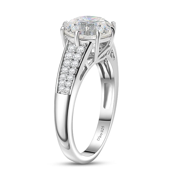Shop Lc D'Joy Heart & Arrow Cut Strontium Titanate And Moissanite 4.50 Ctw Classic Solitaire Ring In Rhodium Over Sterling Silver