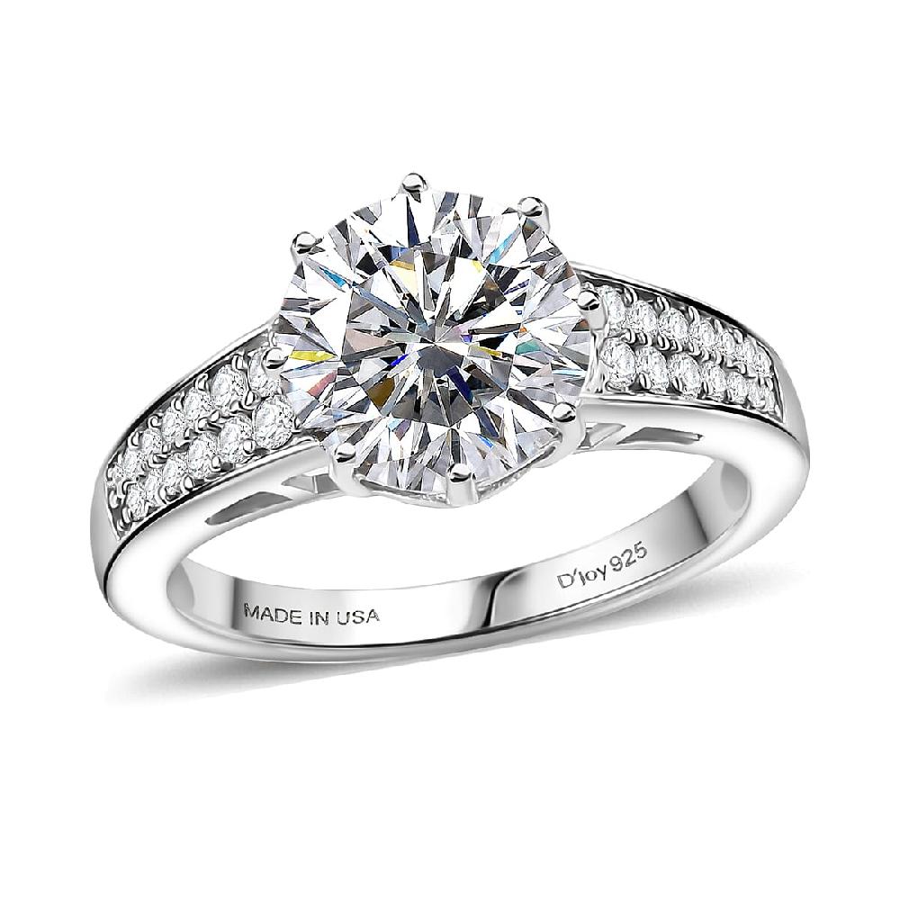 shop lc D'Joy Heart & Arrow Cut Strontium Titanate and Moissanite 4.50 ctw Classic Solitaire Ring in Rhodium Over Sterling Silver