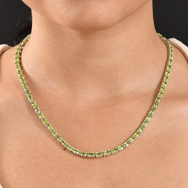 Shop Lc D’Joy Hebei Peridot 35.25 Ctw Vine In Garden Necklace In Rhodium Over Sterling Silver 18 Inches