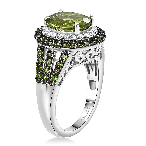 Shop Lc D'Joy Hebei Peridot And Multi Gemstone 3.80 Ctw Solar Flare Halo Ring In Platinum Over Sterling Silver