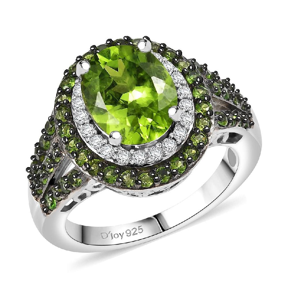 shop lc D'Joy Hebei Peridot and Multi Gemstone 3.80 ctw Solar Flare Halo Ring in Platinum Over Sterling Silver