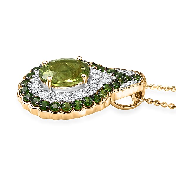 Shop Lc D'Joy Hebei Peridot And Multi Gemstone 4.20 Ctw Classic Ornate Oval Pendant Necklace In 18K Vermeil Yellow Gold Over Sterling Silver 20 Inches