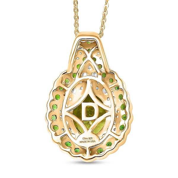 Shop Lc D'Joy Hebei Peridot And Multi Gemstone 4.20 Ctw Classic Ornate Oval Pendant Necklace In 18K Vermeil Yellow Gold Over Sterling Silver 20 Inches