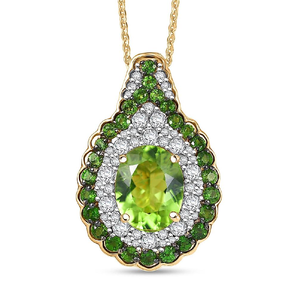 shop lc D'Joy Hebei Peridot and Multi Gemstone 4.20 ctw Classic Ornate Oval Pendant Necklace in 18K Vermeil Yellow Gold Over Sterling Silver 20 Inches
