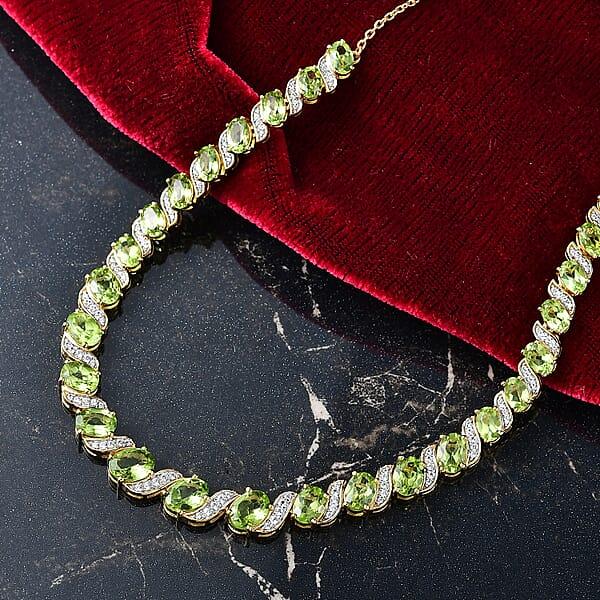Shop Lc D'Joy Hebei Peridot And White Zircon 19.80 Ctw Vine Of Light Necklace In 18K Vermeil Yellow Gold Over Sterling Silver 18 Inches