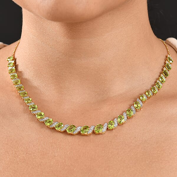 Shop Lc D'Joy Hebei Peridot And White Zircon 19.80 Ctw Vine Of Light Necklace In 18K Vermeil Yellow Gold Over Sterling Silver 18 Inches
