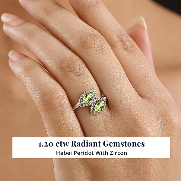 Shop Lc D'Joy Hebei Peridot White Zircon Ring In Platinum Over Sterling Silver 1.20 Ctw