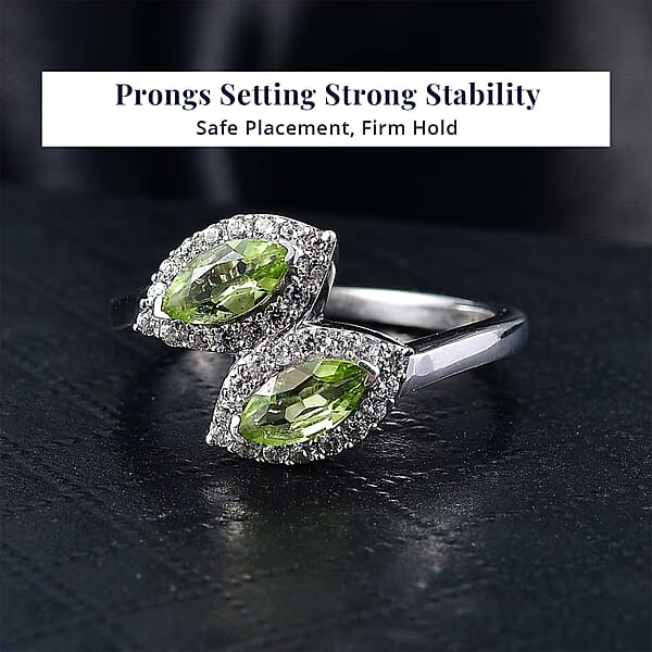 Shop Lc D'Joy Hebei Peridot White Zircon Ring In Platinum Over Sterling Silver 1.20 Ctw