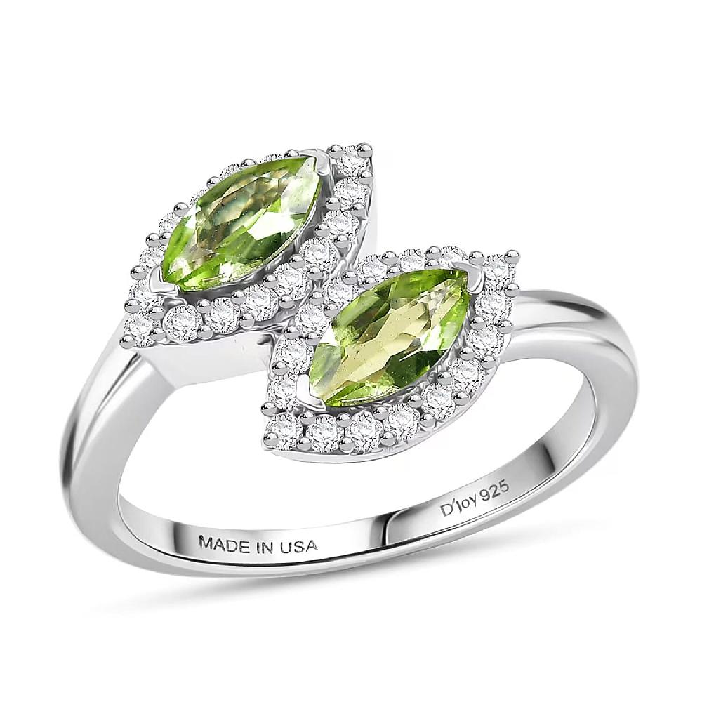 shop lc D'Joy Hebei Peridot White Zircon Ring in Platinum Over Sterling Silver 1.20 ctw