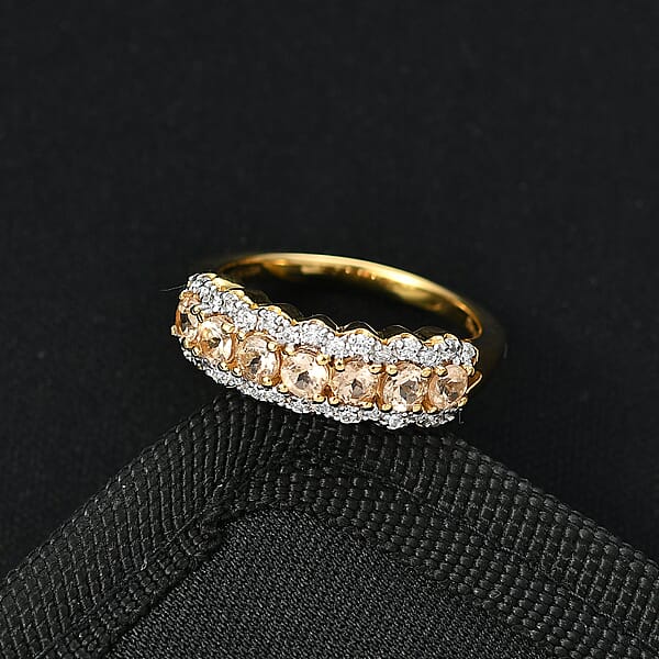 Shop Lc D'Joy Imperial Garnet Moissanite Ring In 18K Vermeil YG Over Sterling Silver 1.30 Ctw