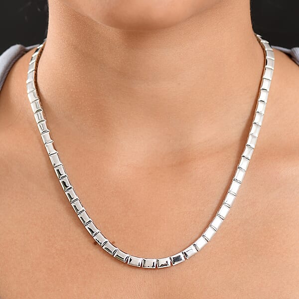 Shop Lc D'Joy In Rhodium Over Sterling Silver Bar Link Necklace 18 Inches 28.90 Grams