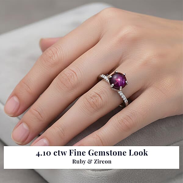 Shop Lc D'Joy Indian Star Ruby White Zircon Ring In Rhodium Over Sterling Silver 4.10 Ctw