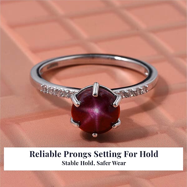 Shop Lc D'Joy Indian Star Ruby White Zircon Ring In Rhodium Over Sterling Silver 4.10 Ctw