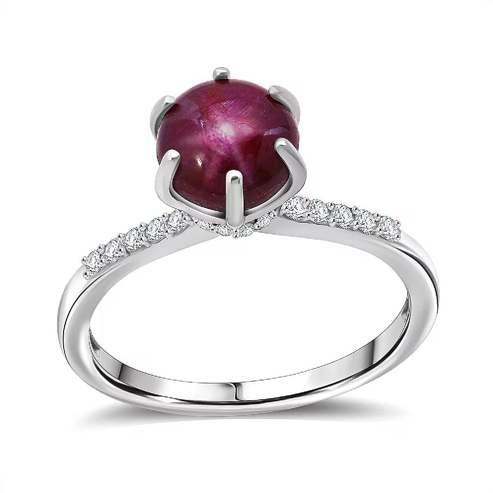 shop lc D'Joy Indian Star Ruby White Zircon Ring in Rhodium Over Sterling Silver 4.10 ctw
