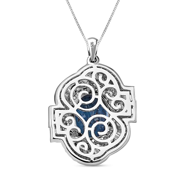 Shop Lc D'Joy Indigo Kyanite And Moissanite 5.25 Ctw Swirl Halo Pendant Necklace In Rhodium Over Sterling Silver 20 Inches