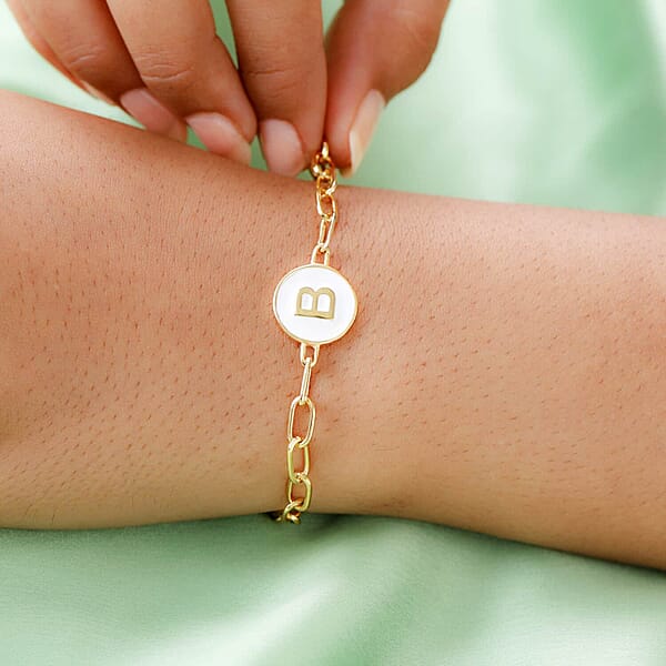 Shop Lc D'Joy Intial B Paper Clip Bracelet Vermeil Yellow Gold Over Sterling Silver Bracelet Intial Bracelet White Enamel Coin Bracelet (7.25 In) 5.90 Grams
