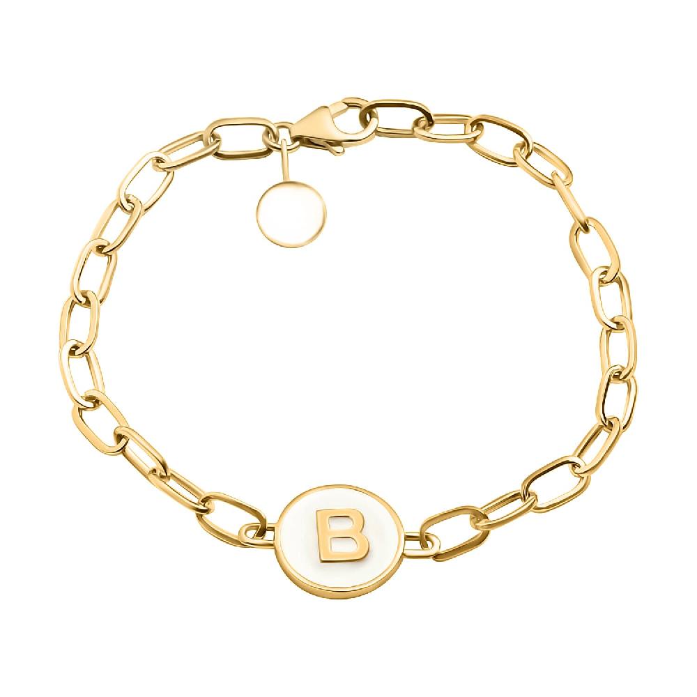 shop lc D'Joy Intial B Paper Clip Bracelet Vermeil Yellow Gold Over Sterling Silver Bracelet Intial Bracelet White Enamel Coin Bracelet (7.25 In) 5.90 Grams