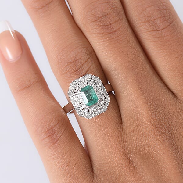 Shop Lc D'Joy Kagem Zambian Emerald Diamond Ring In Rhodium Over Sterling Silver 1.35 Ctw