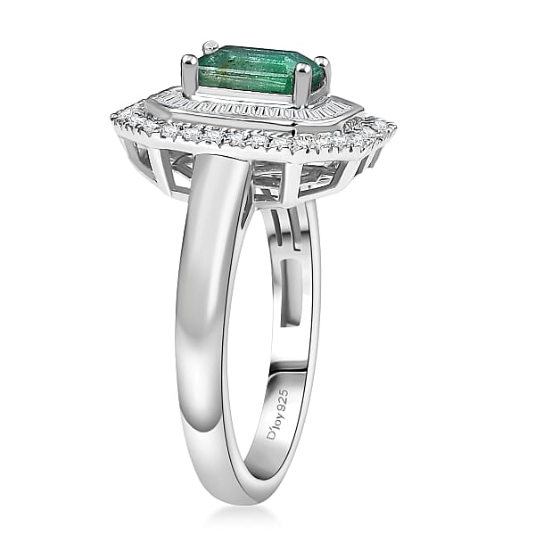 Shop Lc D'Joy Kagem Zambian Emerald Diamond Ring In Rhodium Over Sterling Silver 1.35 Ctw