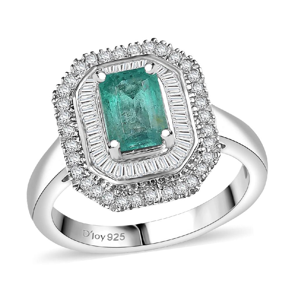 shop lc D'Joy Kagem Zambian Emerald Diamond Ring in Rhodium Over Sterling Silver 1.35 ctw