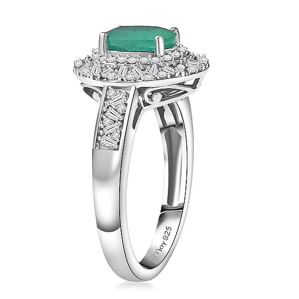 Shop Lc D'Joy Kagem Zambian Emerald Diamond Snowflake Ring In Rhodium Over Sterling Silver 1.60 Ctw