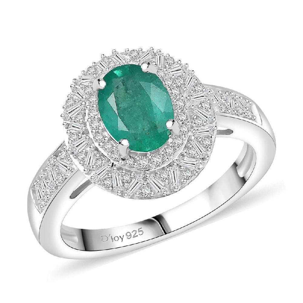shop lc D'Joy Kagem Zambian Emerald Diamond Snowflake Ring in Rhodium Over Sterling Silver 1.60 ctw