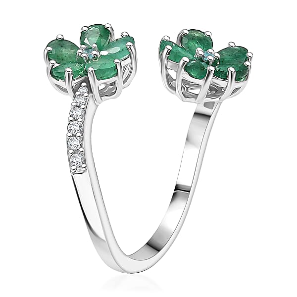 Shop Lc D'Joy Kagem Zambian Emerald Multi Gemstone Floral Ring In Rhodium Over Sterling Silver 1.60 Ctw