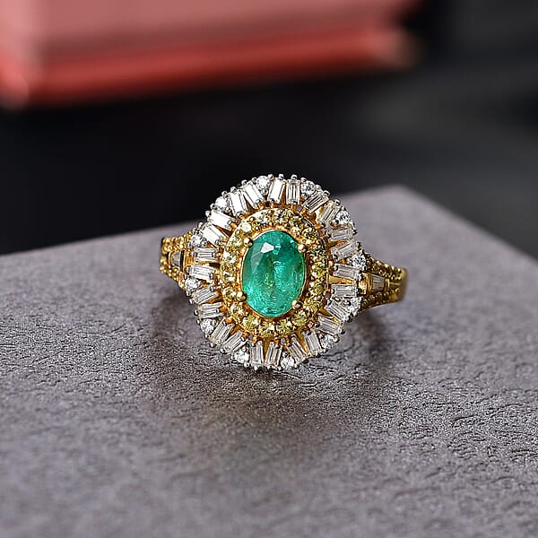Shop Lc D'Joy Kagem Zambian Emerald Multi Gemstone Ring In 18K Vermeil YG Over Sterling Silver 1.70 Ctw
