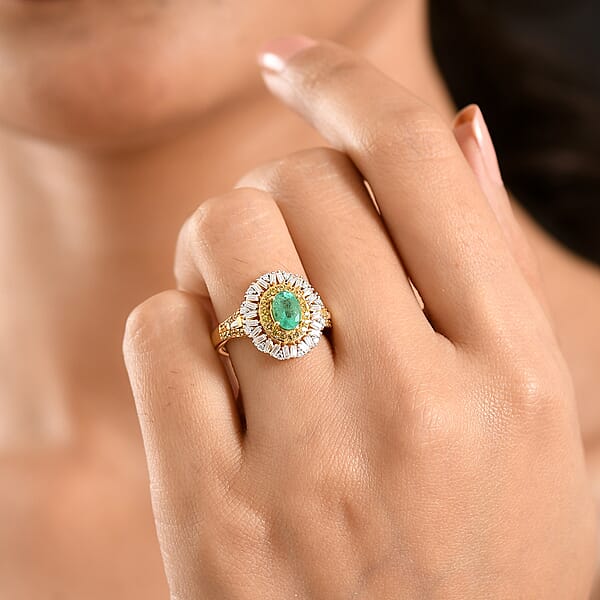 Shop Lc D'Joy Kagem Zambian Emerald Multi Gemstone Ring In 18K Vermeil YG Over Sterling Silver 1.70 Ctw
