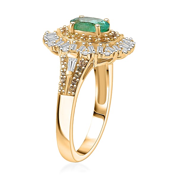 Shop Lc D'Joy Kagem Zambian Emerald Multi Gemstone Ring In 18K Vermeil YG Over Sterling Silver 1.70 Ctw