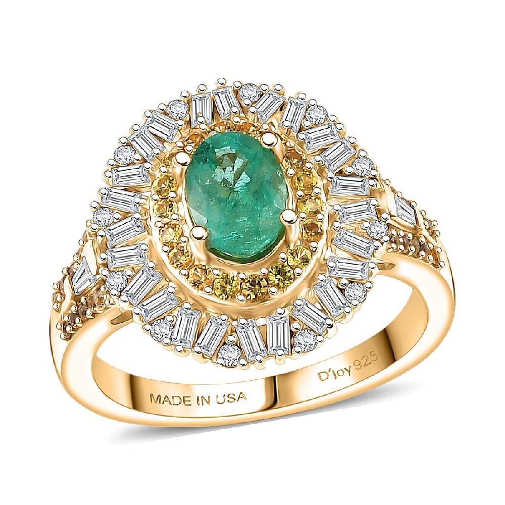 shop lc D'Joy Kagem Zambian Emerald Multi Gemstone Ring in 18K Vermeil YG Over Sterling Silver 1.70 ctw