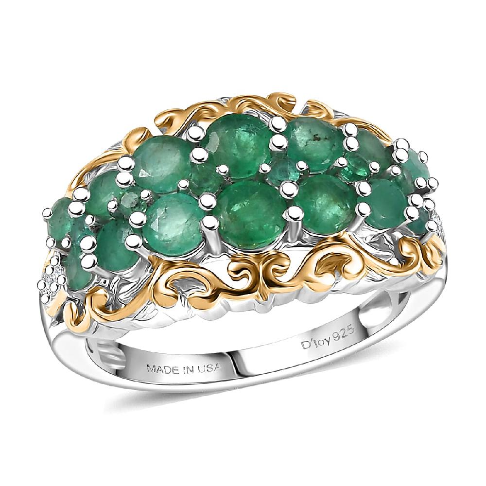 shop lc D'Joy Kagem Zambian Emerald White Zircon Ring in 18K Vermeil YG and Rhodium Over Sterling Silver 1.90 ctw