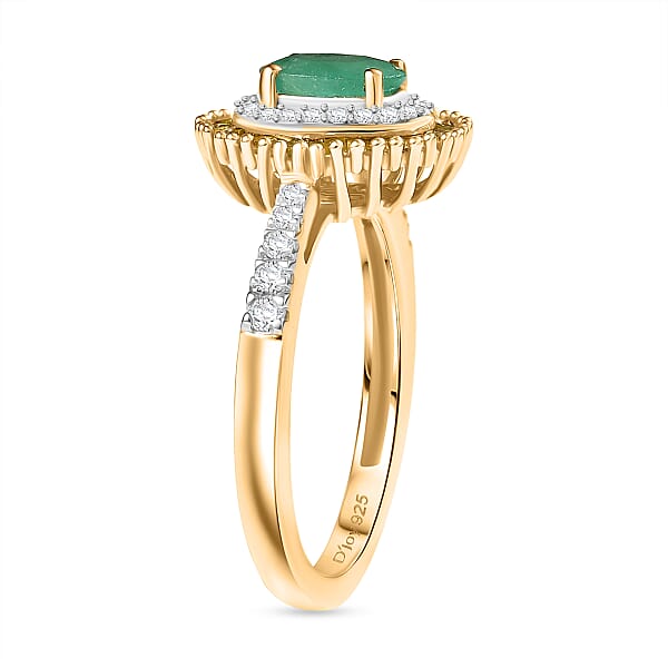 Shop Lc D'Joy Kagem Zambian Emerald Yellow Diamond Diamond Halo Ring In 18K Vermeil YG Over Sterling Silver 1.25 Ctw