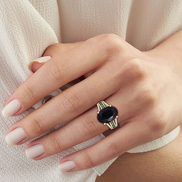Shop Lc D'Joy Kanchanaburi Blue Sapphire (DF) And Multi Gemstone 7.00 Ctw Royal Gleam Ring In 18K Vermeil Yellow Gold Over Sterling Silver