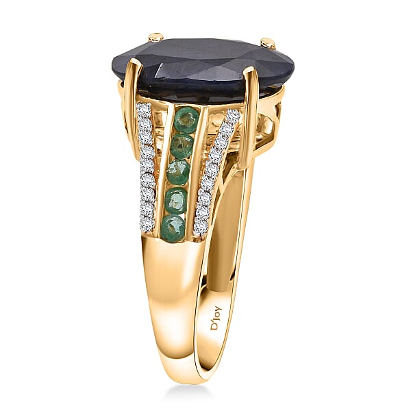Shop Lc D'Joy Kanchanaburi Blue Sapphire (DF) And Multi Gemstone 7.00 Ctw Royal Gleam Ring In 18K Vermeil Yellow Gold Over Sterling Silver