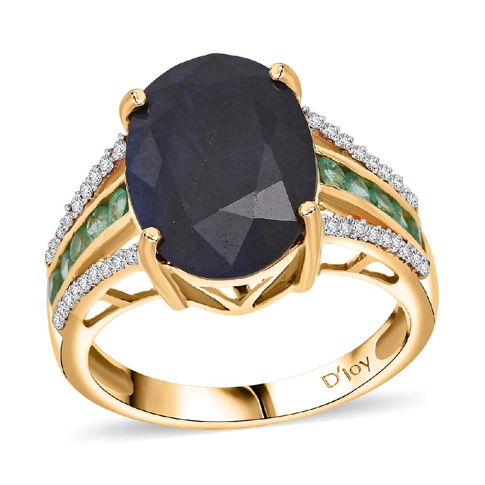 shop lc D'Joy Kanchanaburi Blue Sapphire (DF) and Multi Gemstone 7.00 ctw Royal Gleam Ring in 18K Vermeil Yellow Gold Over Sterling Silver