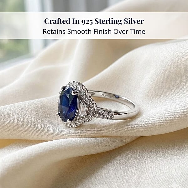 Shop Lc D'Joy Kanchanaburi Blue Sapphire (DF) White Zircon Ring In Rhodium Over Sterling Silver 4.30 Ctw