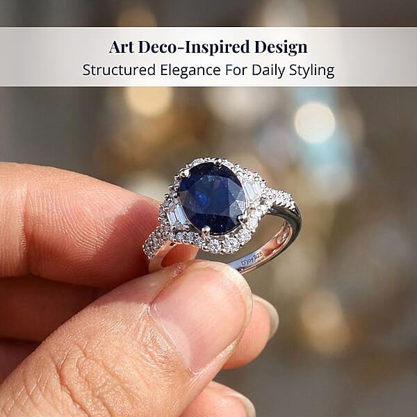 Shop Lc D'Joy Kanchanaburi Blue Sapphire (DF) White Zircon Ring In Rhodium Over Sterling Silver 4.30 Ctw