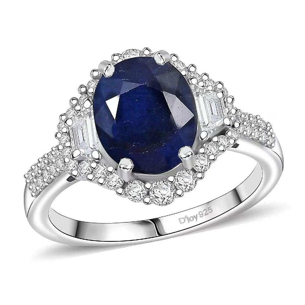 shop lc D'Joy Kanchanaburi Blue Sapphire (DF) White Zircon Ring in Rhodium Over Sterling Silver 4.30 ctw